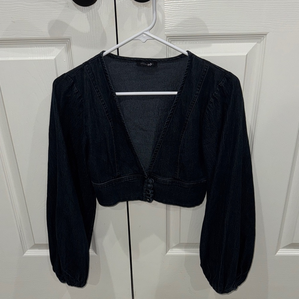 Elegant Dark Denim Cropped Blouse
